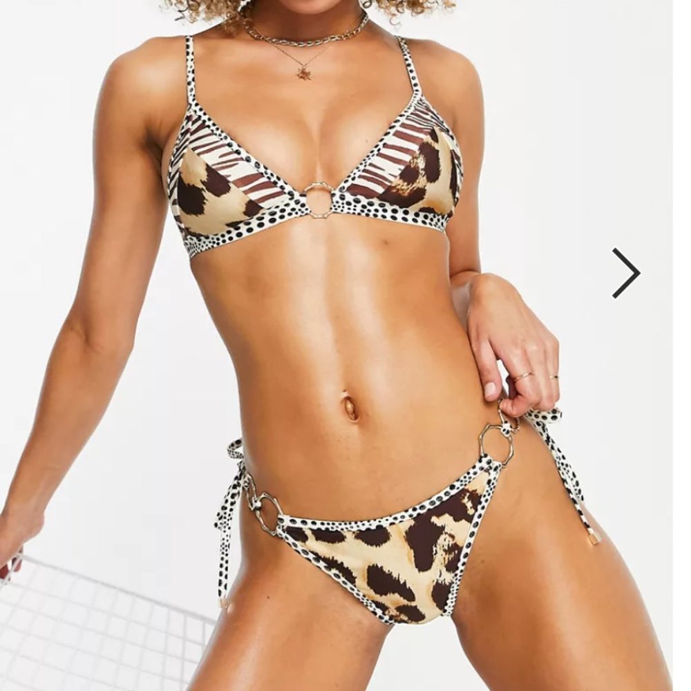 Asos River Island leopard triangle bikini bottoms US 6 / S  & top US 8 / M